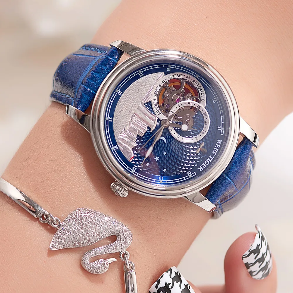 Reef Tiger/RT Top Brand Luxury Watches Fashion Tourbillon Watch Mens Blue Mechanical Watch Clock Reloj RGA1739