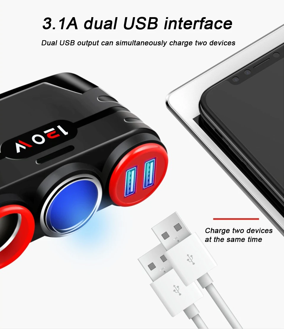 AOSHIKE автомобильный двойной USB с переключателем один на три прикуривателя муфта автомобильное зарядное устройство для мобильного телефона зарядное устройство для мотоцикла