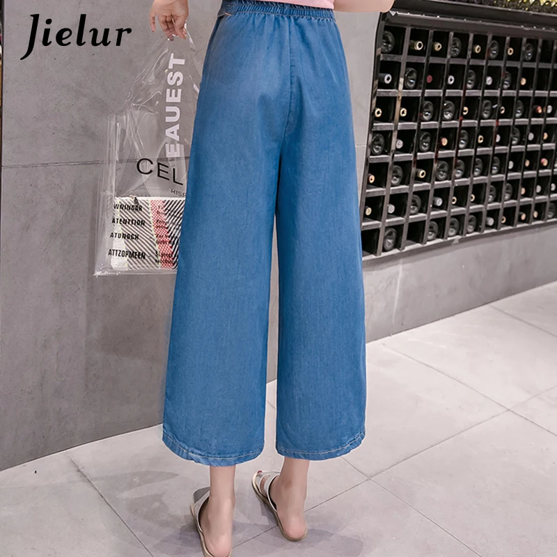 Jielur Loose Fashion Bow Wide Leg Mom Jeans for Women S-5XL Plus Size Feminino Pockets Slim Denim Capri Dropshipping |