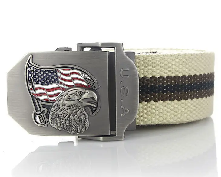 Beige stripes SupSindy мужской и женский холщовый ремень США Орел металлическая пряжка роскошный военный ремень армейские тактические ремни для мужчин Высокое качество мужской ремень - Цвет: Beige stripes