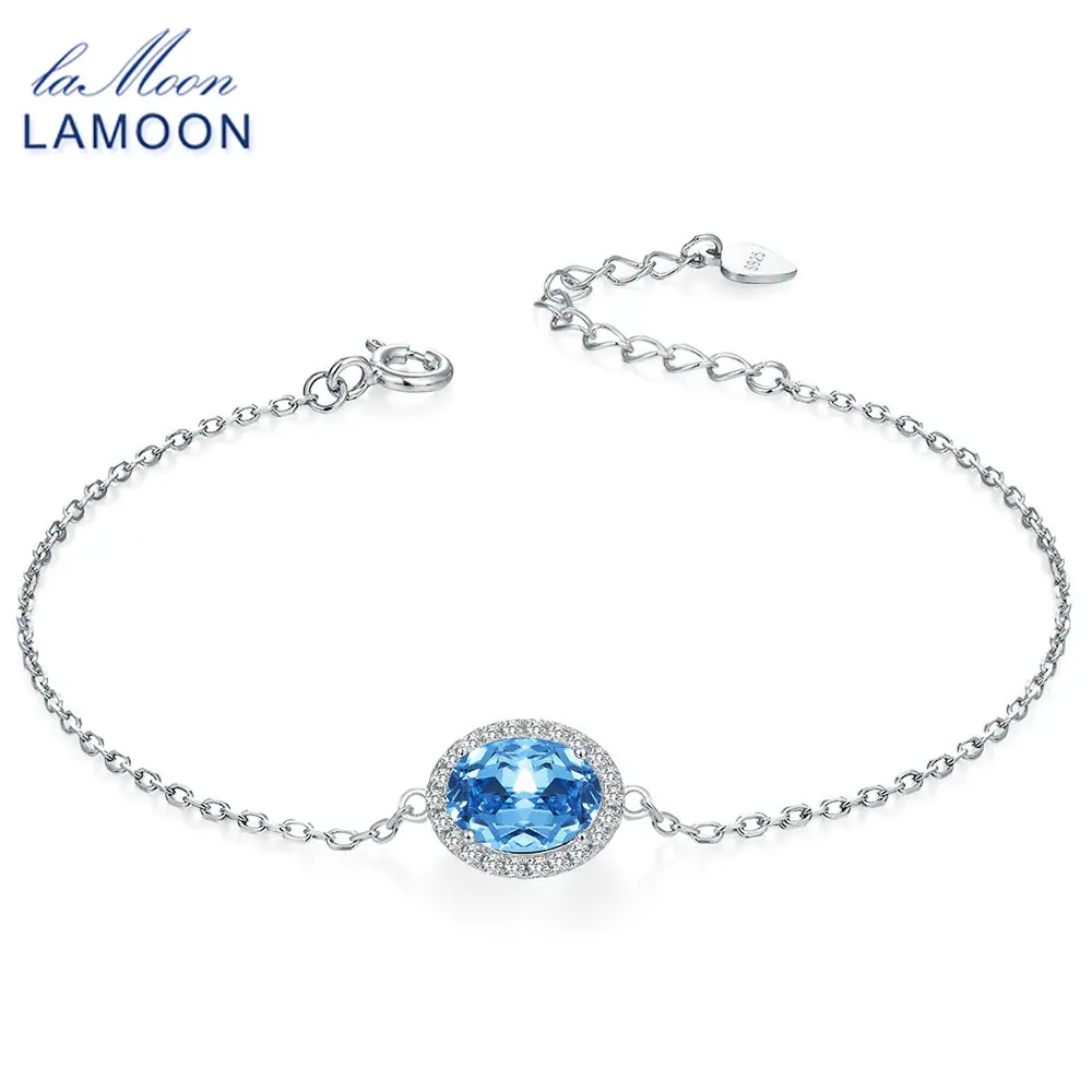 LAMOON Classic 6x8 мм 100% натуральная фотосессия серебряные ювелирные изделия S925 браслет