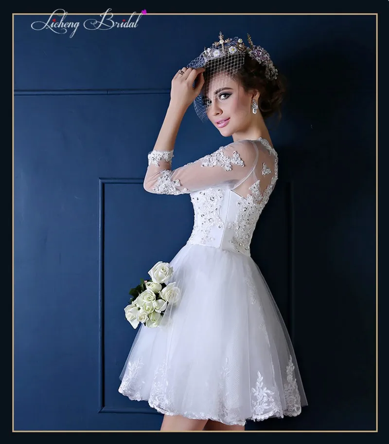 LiCheng Bridal длинные рукава выпускного вечера dress бисера пром платья короткие A-Line