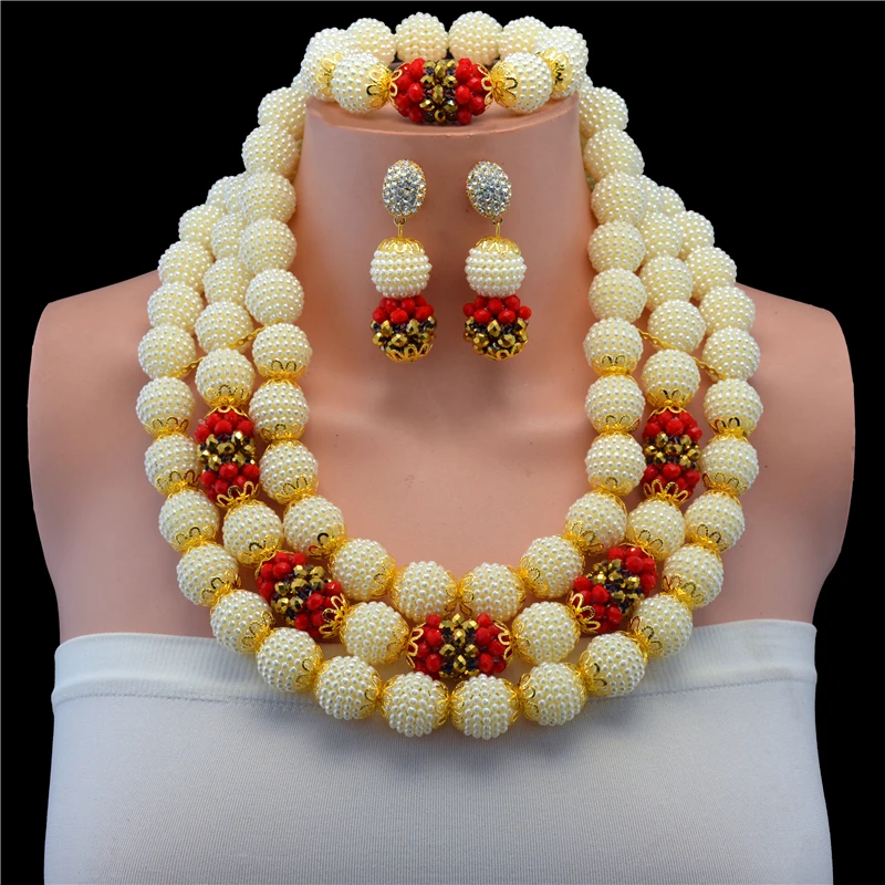 2017 блестящий белый красный золотой цвет африканские бусины ювелирный набор