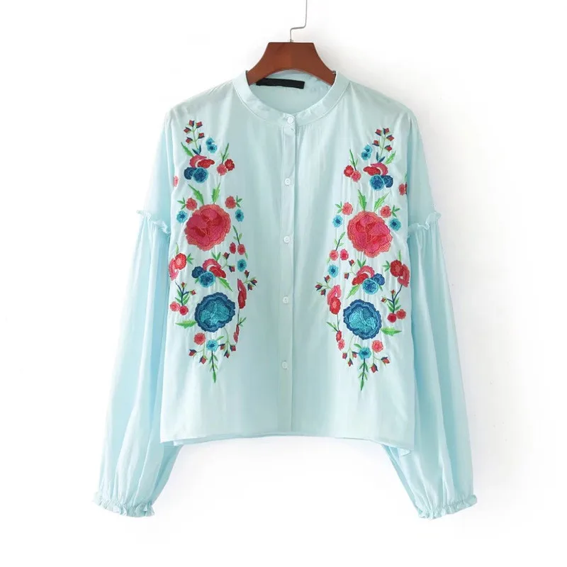 Женская свободная рубашка с цветочной вышивкой Элегантная блузка рукавами