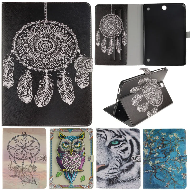 

Cute Cartoon Owl Tiger Lion Girl Tree Stand Flip Leather Case For Samsung Galaxy Tab A 9.7" SM-T550 T551 T555 Tablet Cover Coque
