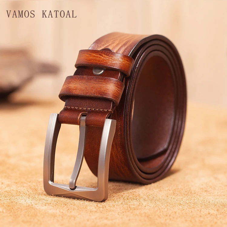 VAMOS KATOAL Men Genuine Leather Belt Embossing Top layer cowhide Belts For Men With Pin Buckle Cowskin Belt Ceinture Hommes