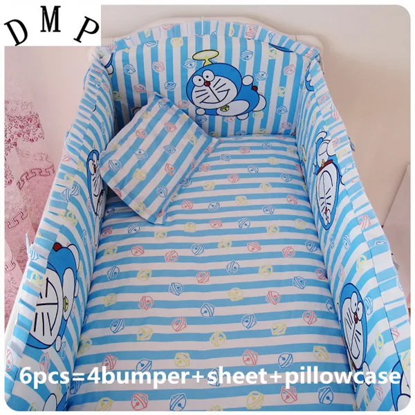 

6PCS baby bedding set removable washable toddler bed set cotton cartoon baby bed around (bumpers+sheet+pillow cover)
