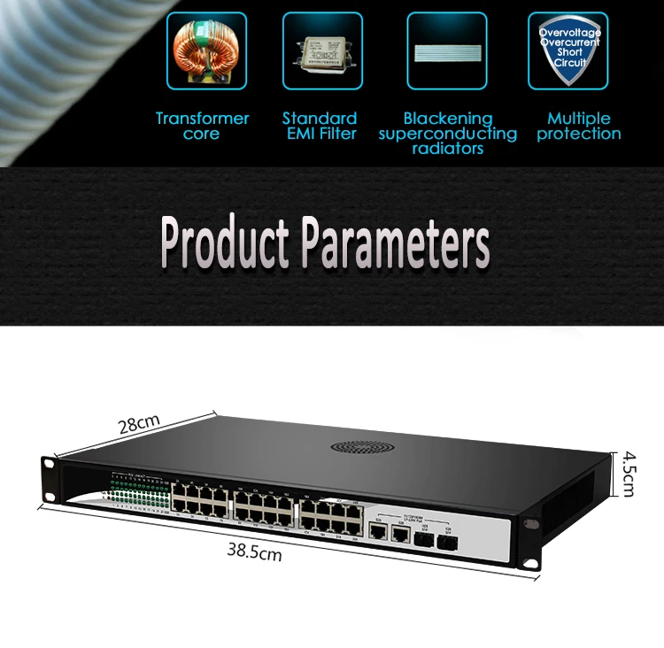 Коммутатор POE стандарта 802.3af/at 24 10/100 Мбит/с 2*1000 Мбит/с и 2 гигабитных SFP для ip-камеры, беспроводной AP