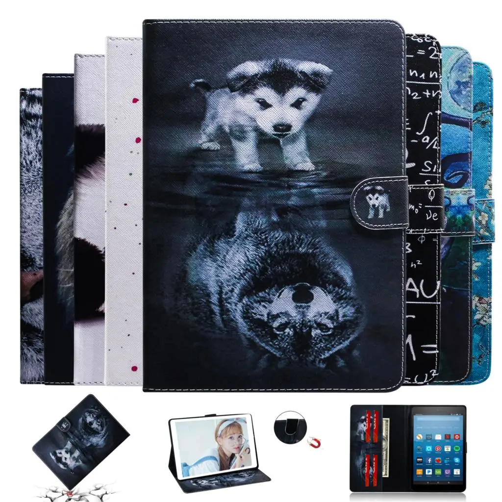 M6 10.8 Shell Skin lion panda tiger Ultra Slim Folio Stand PU Leather Cover Case For Huawei Mediapad M6 10.8 10.8" Tablet #C