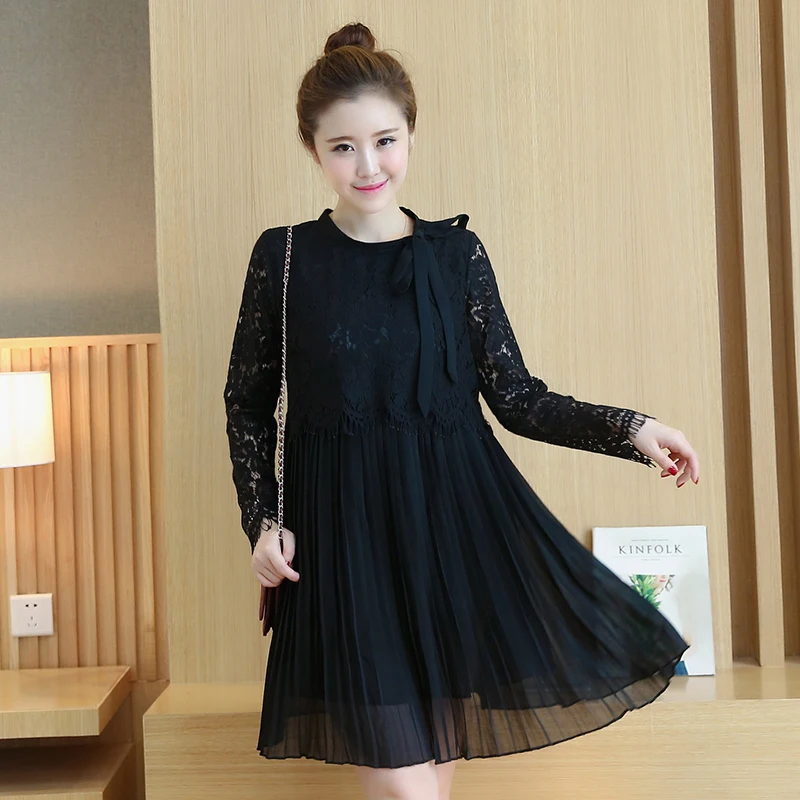 Женское кружевное платье с длинным рукавом элегантное базовое для беременных