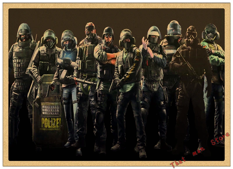 Плакат Tom Clancy's Rainbow Six Siege, украшение, плакат, наклейка на стену, Ретро плакат из крафт-бумаги 42*30 см - Цвет: Серебристый