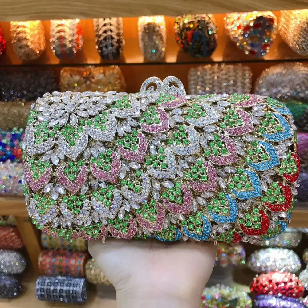 Красный/Золотой/Серебряный женский клатч с листьями вечерние сумки кристаллами