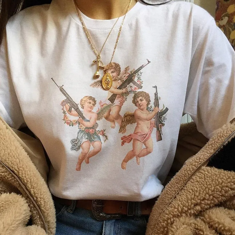 Kawaii Angel модная футболка женская забавная с короткими рукавами и круглым вырезом