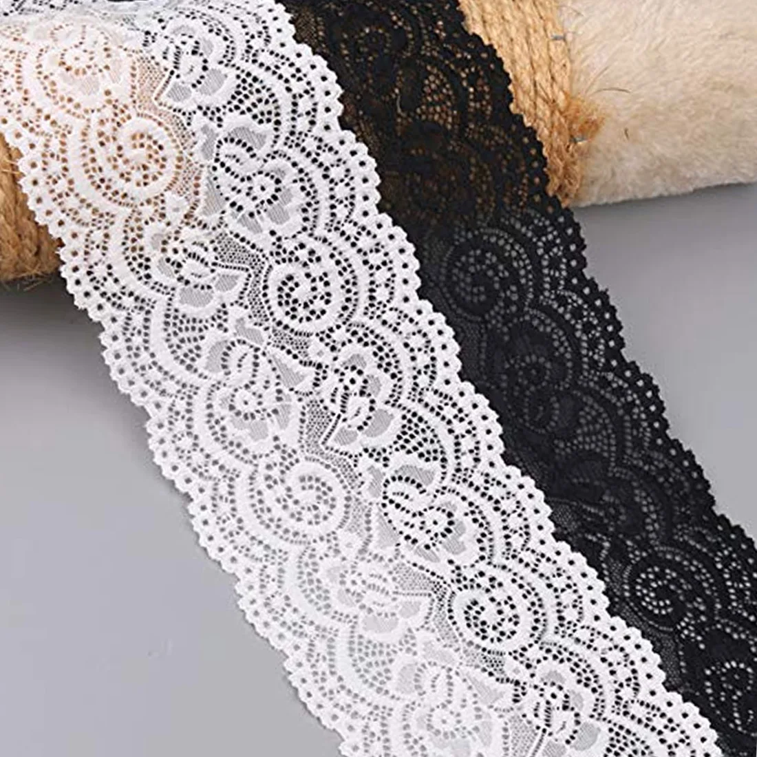 

1M High Quality 10cm Wide Beautiful White And Black Lace Ribbon Tape Lace Trim DIY Embroidered For Sewing Decoration lace fabric