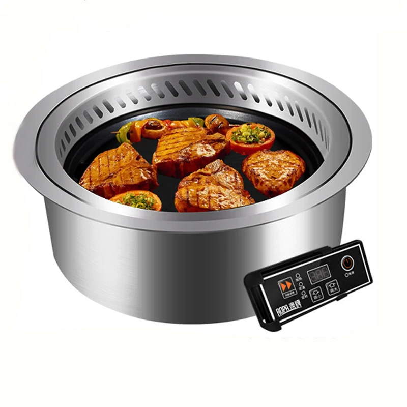 저렴한 전기 그릴, 상업용 가정용 실내 데스크탑 바베큐 적외선 한국어 붙지 않는 무연 바베큐 팬 DT40