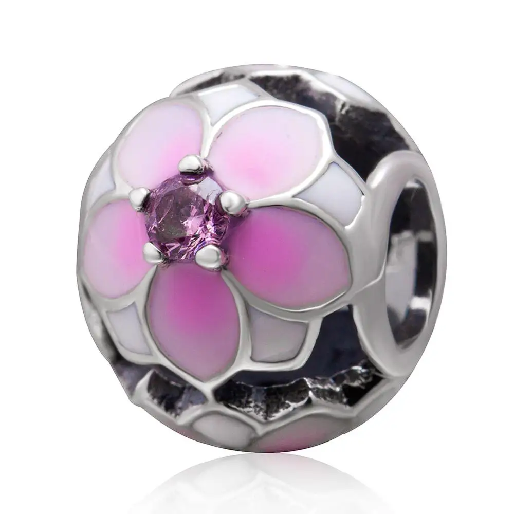 Round Magnolia Bead Choruslove, цветок магнолии, шарм, 925 пробы, серебряная Орхидея, бисер, Подходит для Pandora, амулеты, Цветочная серия, амулеты, сделай сам, браслет, ювелирное изделие - Цвет: Round Magnolia Bead