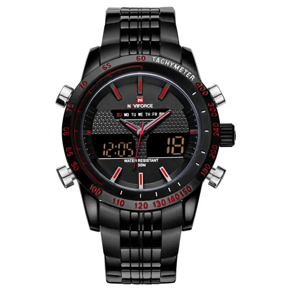 blackred NAVIFORCE Брендовые мужские s 30 м водонепроницаемые спортивные часы, мужские Аналоговые Цифровые светодиодный часы из нержавеющей стали, часы с двойным временем, мужские часы - Цвет: blackred