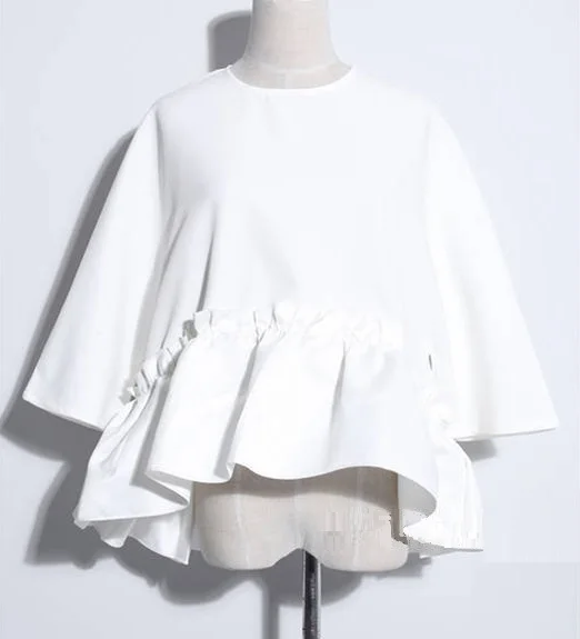 Женская мода в Корейском стиле белая черная красная блузка с оборками женская