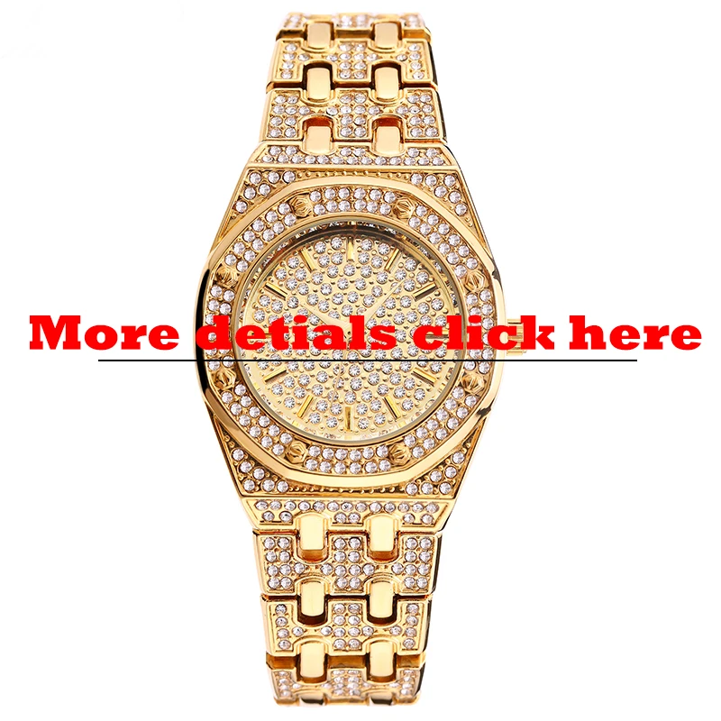 MissFox 18 К золото Iced Out Lab Dimaond люксовый бренд из нержавеющей стали Аналоговый кварцевый водонепроницаемый комплект часов для влюбленных