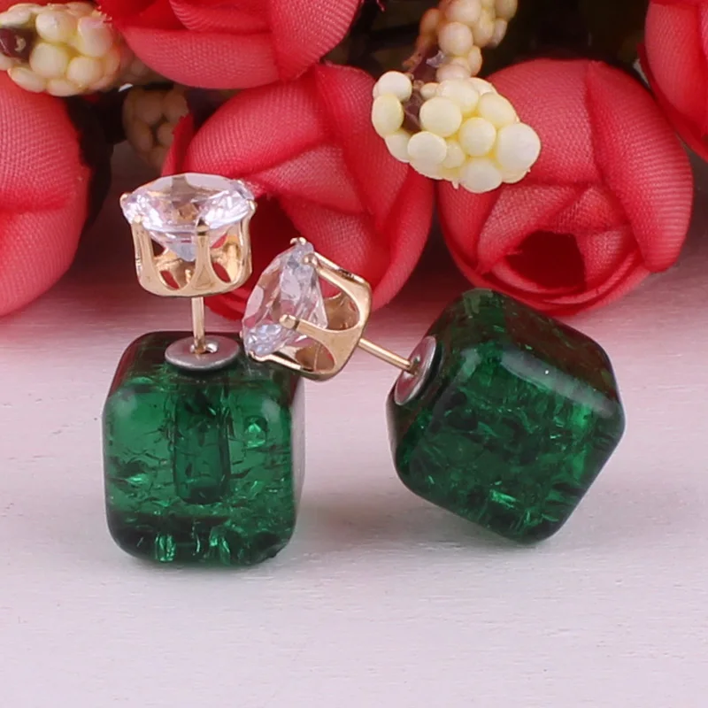 12 Colors 2016 Crystal Clear Creative Crack Crown Double Sides Cube Beads Earrings Big Pearl Balls Stud Women | Украшения и