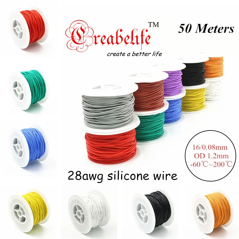Гибкий силиконовый провод 28 AWG 50 метров RC кабель 28AWG 16/0.08TS OD 1 2 мм луженый медный с 10