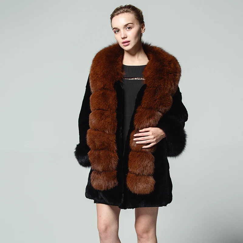 QIUSIDUN Imported Rabbit Fur Coat 2017 winter coat woman fashion Keep warm Super Fox collar Long Russia Women Rabbit fur coat
