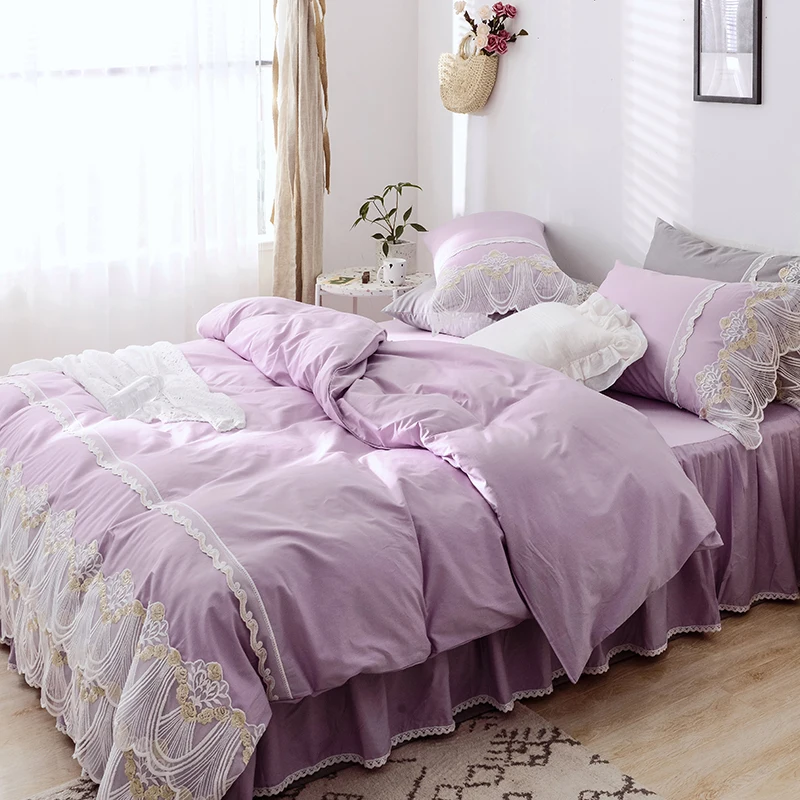 Корейский стиль кружева 3/4 шт Чистый хлопок постельное белье пододеяльник