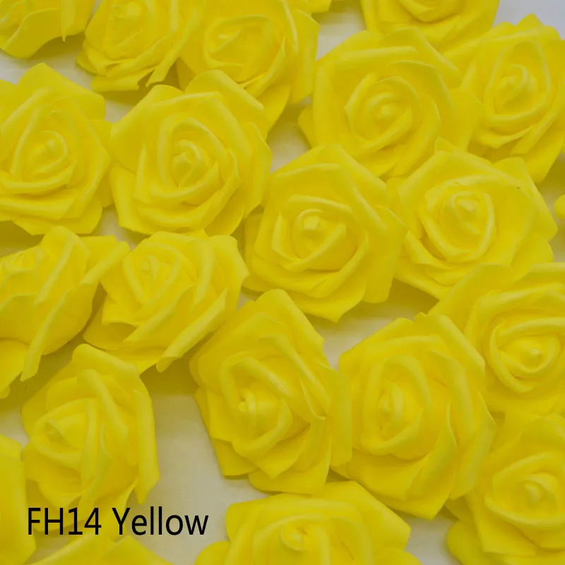 FH14 Yellow 20pcs/Lot 6cm PE Foam Big Rose Flower Head Artificial Flowers Wedding Decorations DIY Scrapbooking Wreath Home Decor Crafts - Цвет: FH14 Yellow