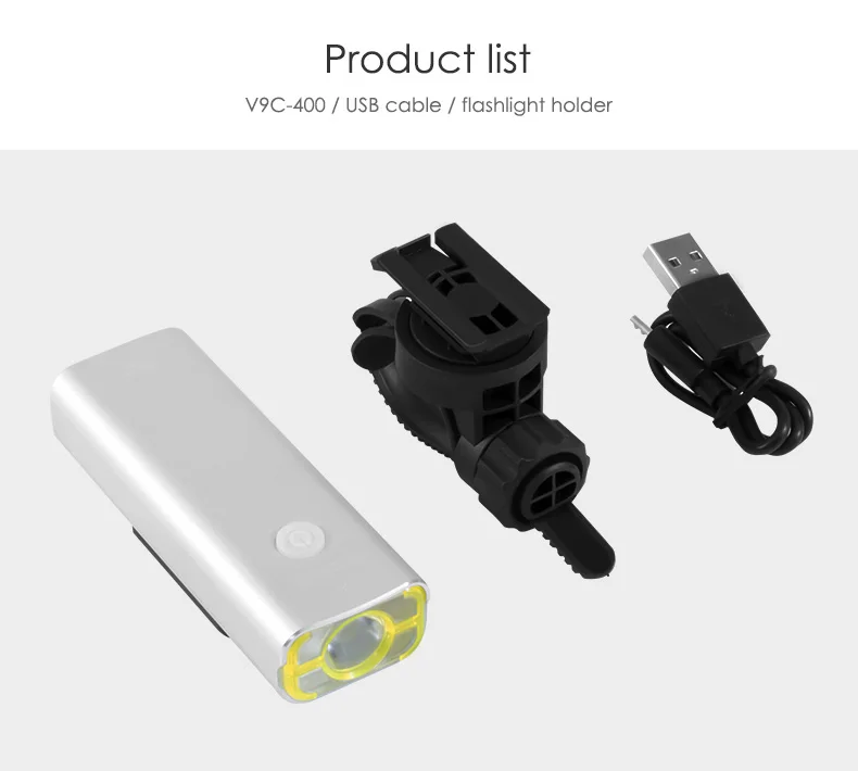 

400Lm USB Rechargeable Bicycle Front Light 18650 Battery LED MTB Handlebar Flashlight Cycling Road Bike Headlight Torch
