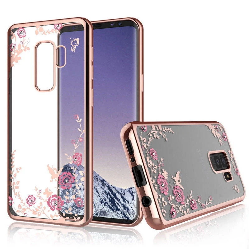 Для Samsung Galaxy J3 J4 J6 J7 J8 2018 чехол для вспышки с цветком из ТПУ мягкий бриллиантами на