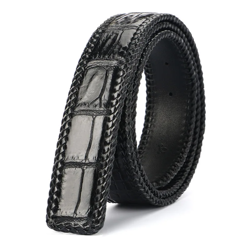 black without buckle McParko плетеный пояс из крокодиловой кожи мужские ремни из натуральной кожи без пряжки Роскошный Стиль Плетеный ремень из кожи аллигатора 4 см элегантный черный - Цвет: black without buckle