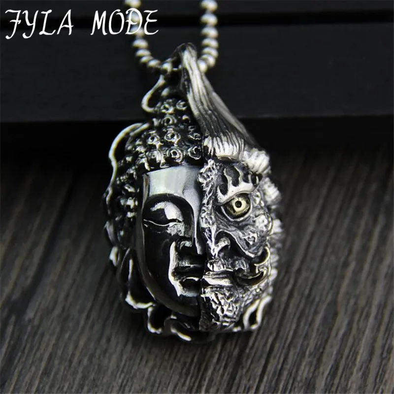

JINSE Sterling Silver Buddha Magic One Idea Between Pendant Male Benming Years Necklace Pendant Jewelry 27*44MM 33G