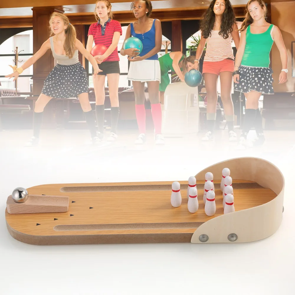 Puseky Маленькая деревянная настольная игра для боулинга детская развивающая