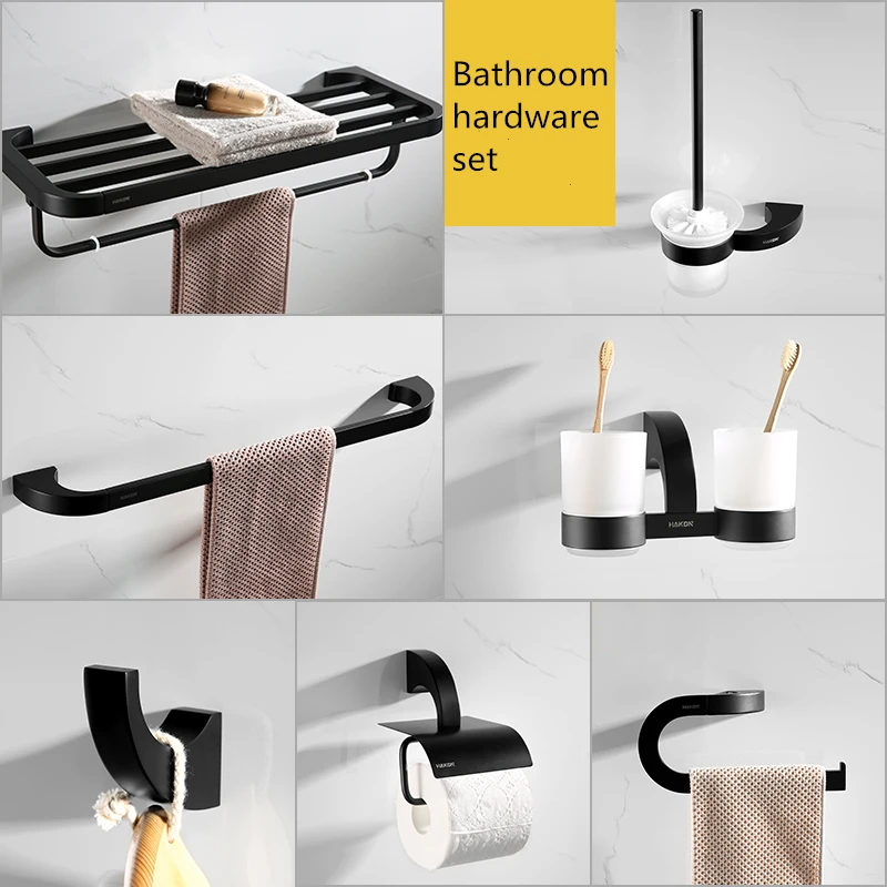 

Wall Mounted Towel Paper Holder Bath Shelf 2 Layer 304Stainless Steel Hotel Black Bathroom Hardware Set Toothbrush Holder Metal
