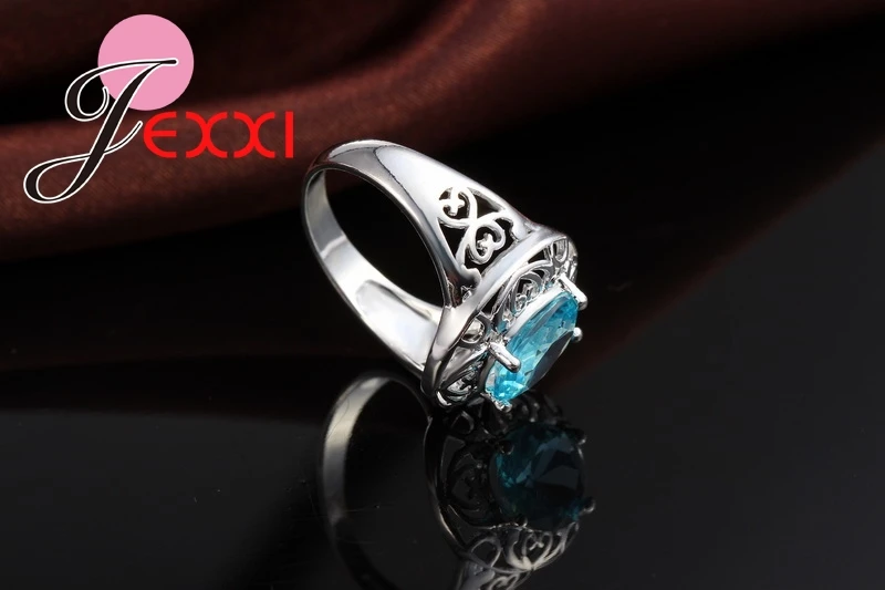 

925 Sterling Silver CZ Blue Cubic Zirconia Jewelry Wedding Party Ring US Size 7-8-9 Fashion Design Romantic Jewelry