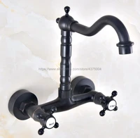 basin faucets oil rubbed bronze wall mounted kitchen bathroom sink faucet dual handle swivel spout hot cold water tap nnf453