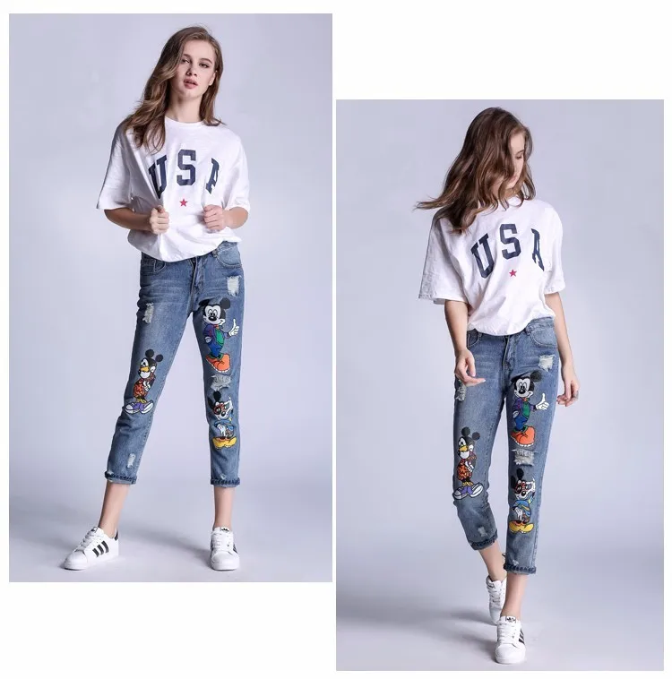 4XL Модные Узкие Джинсы бойфренда с высокой талией, женские джинсы с рисунком, Женские джинсовые штаны размера плюс, рваные джинсы для женщин