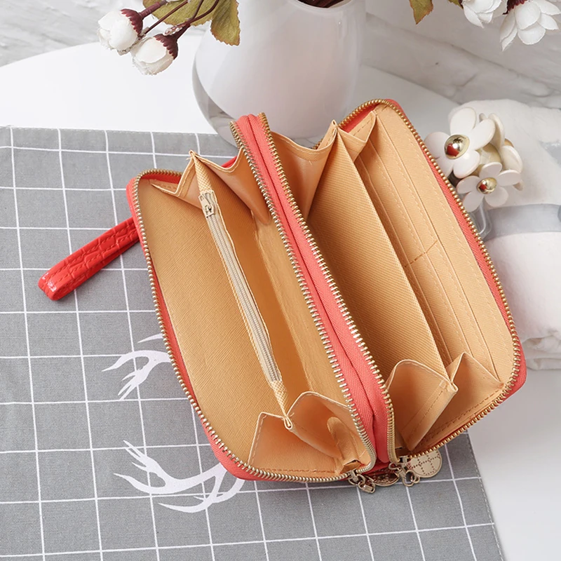 Красные/белые/черные женские кошельки с двойной молнией Дамский модный бумажник