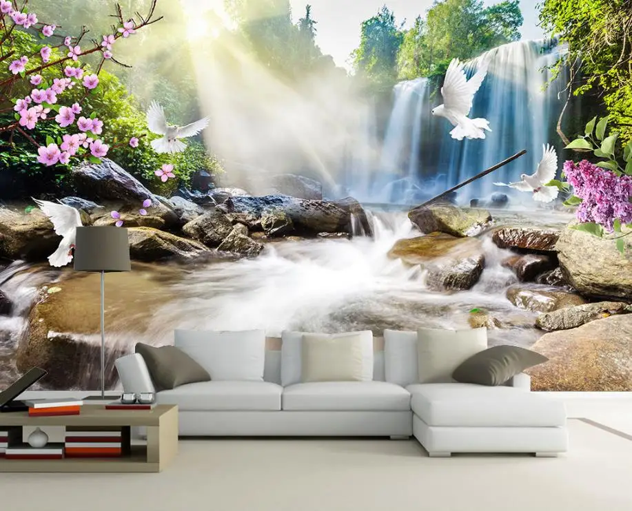

Пользовательские росписи 3d водопад пейзаж 3d обои спальня гостиная обои ТВ фон 3d фото обои
