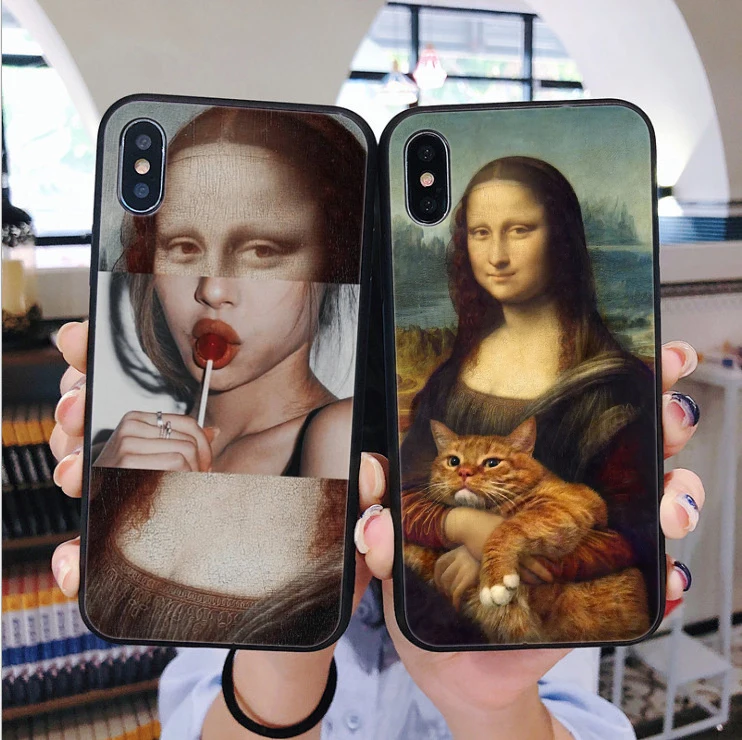 Забавный мягкий чехол для телефона Leonardo da Vinci Mona Lisa Pat Cat с художественной