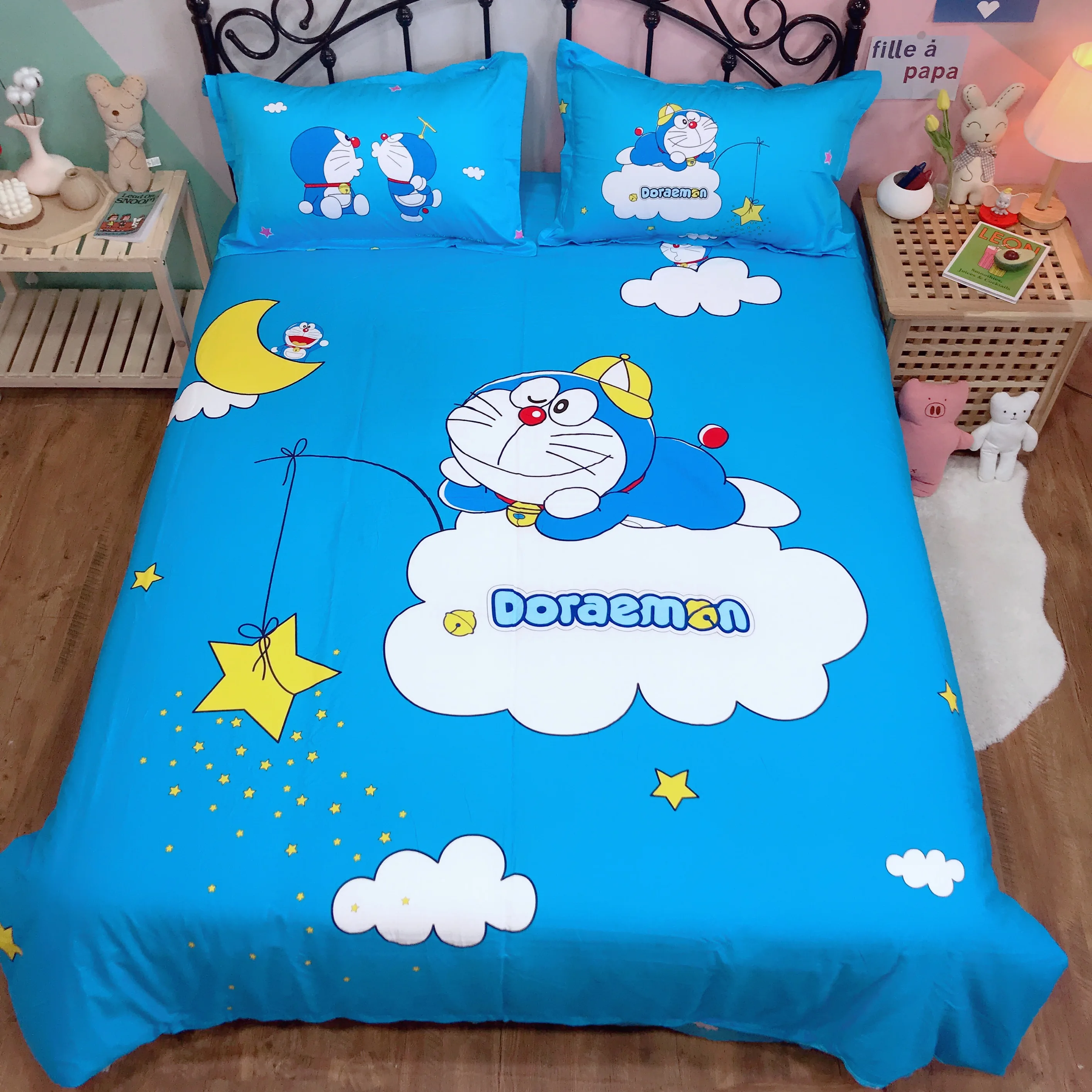 Комплект постельного белья с рисунком Doraemon для мальчиков 100% хлопковое стеганное