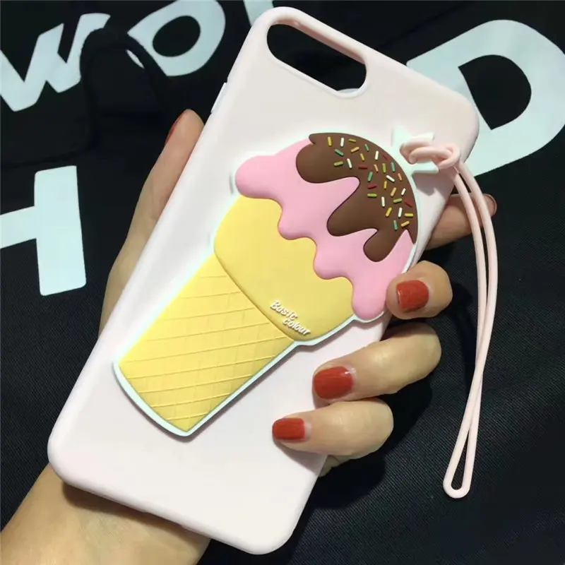 3D Silicone Ice Cream Cell Case for iPhone6 6s 6Plus 6sPlus 7 7Plus Shockproof with Lanyard Ready Soft Cover Stock Free Shipping |