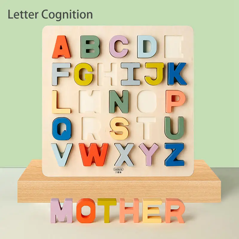 Letter Cognition Beiens деревянные строительные блоки игрушки Монтессори математическая игрушка цифровая буквенная головоломка доска познания деревянные детские игрушки Обучающие ресурсы - Цвет: Letter Cognition