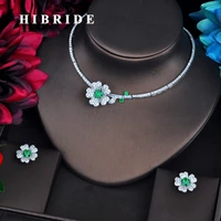 hibride elegant green flower bridal dubai jewelry sets micro cz pave by hand necklace set beauty jewelry party gifts n 570