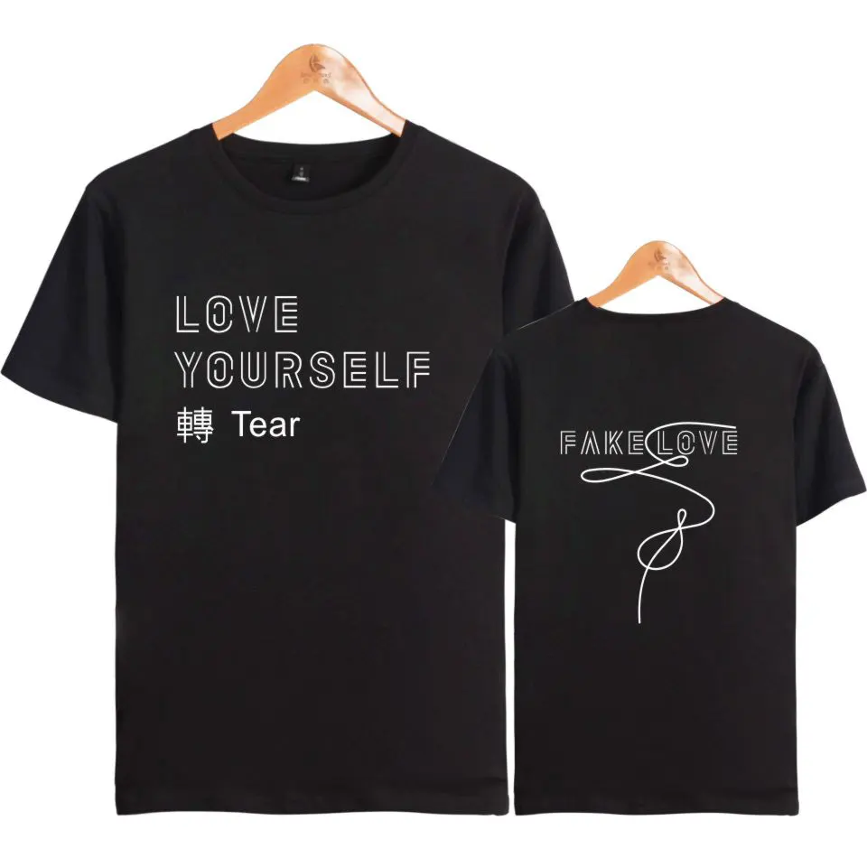 2018 Новый Bts любить себя футболка хлопок короткий рукав Crewneck Bangtan БЦ T Shirit Wwomen