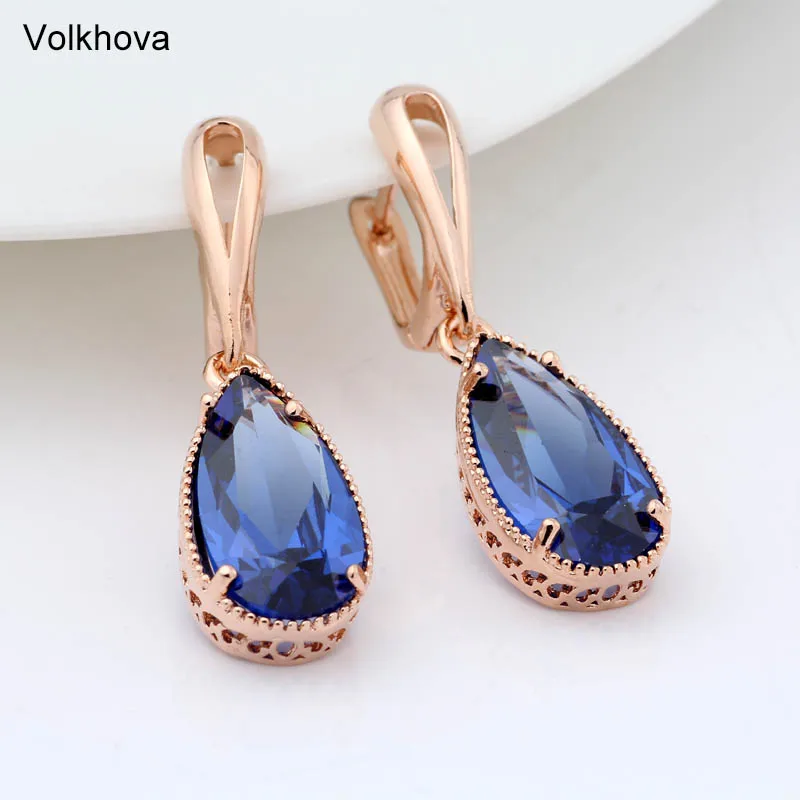 Spinel blue Креативная индивидуальность, 10 цветов, ювелирные изделия, выдолбленный узор, кубический цирконий, серьги для женщин, модные очаровательные висячие серьги - Окраска металла: Spinel blue