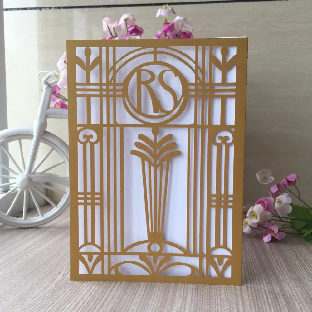 100 шт./лот жемчужные бумажные свадебные приглашения открытка кружевная карточка