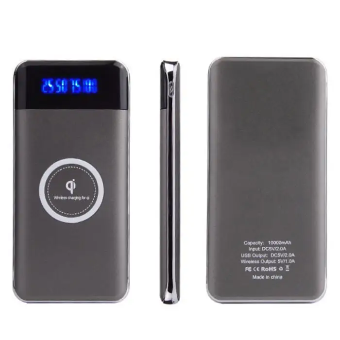Портативное Qi Беспроводное зарядное устройство 10000Amh power bank светодиодный цифровой дисплей Беспроводное зарядное устройство Быстрая зарядка USB Внешняя батарея