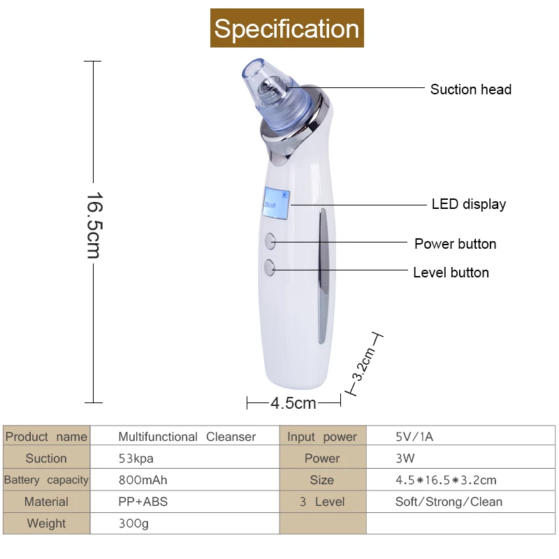 Facial Cleaning Beauty Cleaner Blackhead Remover Vacuum Comedo Suction Diamond Dermabrasion with LCD Display