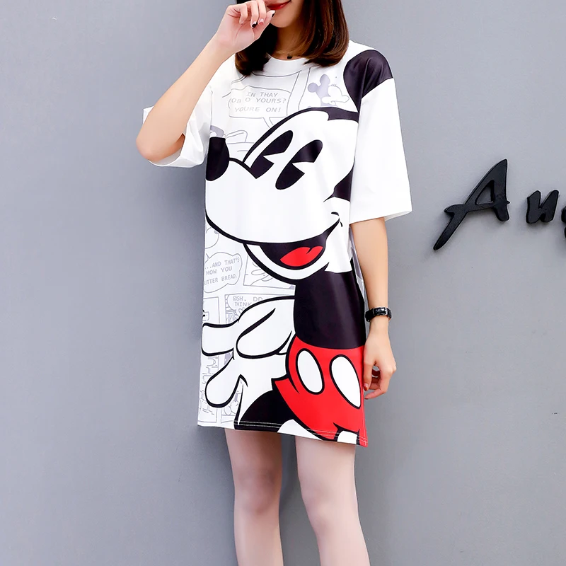 

Summer Cartoon Print Dress Women 2021 Half Sleeve O-Neck Print Loose Dress Vestidos Femme Outwear Muslim Dress Plus Size